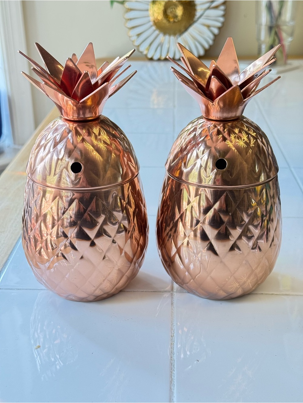Pier One Decorative Rose Gold Pineapple Canisters - Set of 2